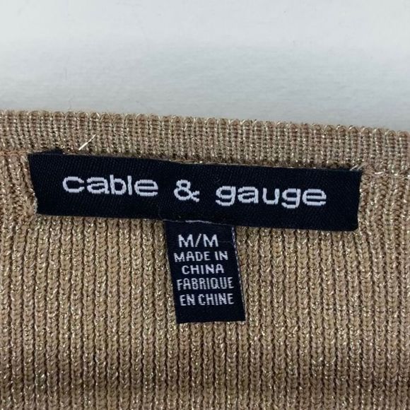 Cable & Gauge Top Light Sweater Gold Long Sleeve Dressy Size Medium - Picture 4 of 6